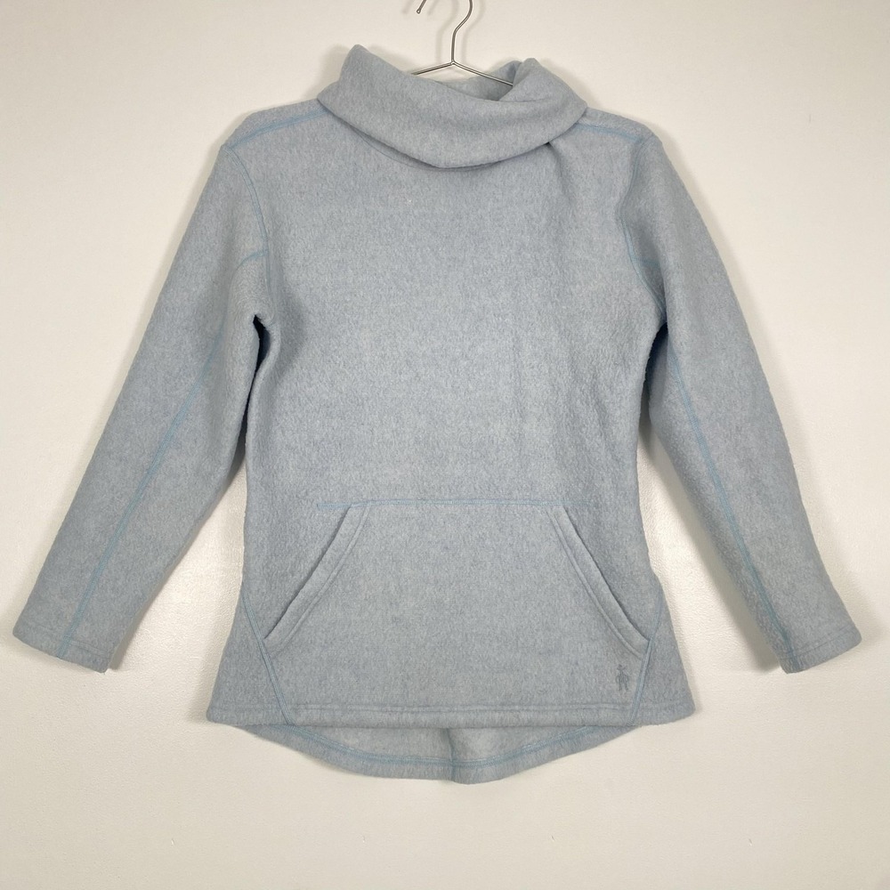 Smartwool Fleece Sweatshirt Womens Medium Blue Cowl Neck Kangaroo Pocket